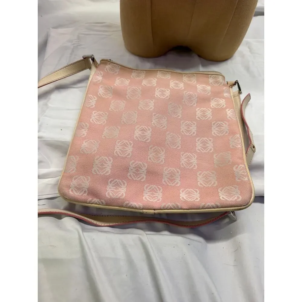 Loewe Pink Anagram Pattern Canvas & Off-White Leather Crossbody Bag